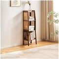 Ladder Shelf Bamboo Ladder Shelf Bookshelf Rack Floor Rattan Bookcase Cabinet Bedroom Bedside Storage Locker for Living Room, Bathroom, Study, Office Ladder Bookcase(Brown,Medium) by Unknown