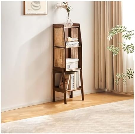 Ladder Shelf Bamboo Ladder Shelf Bookshelf Rack Floor Rattan Bookcase Cabinet Bedroom Bedside Storage Locker for Living Room, Bathroom, Study, Office Ladder Bookcase(Brown,Medium) by Unknown