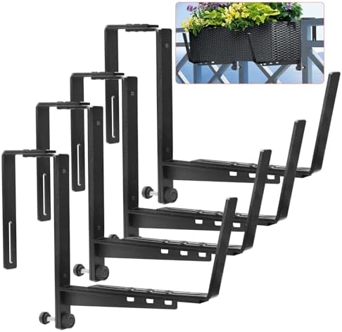 4 Pcs Adjustable Railing Planter Boxes Brackets,Heavy Duty Iron Window Box Planters Holder Outdoor for Railings,Windowsill,Patio,Deck,Garden,Balcony,Fence,Wall,Porch,Black by ZUIWAN
