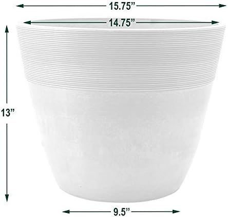 PSW Pot Collection FM40TP 16-inch Plastic/Stone/Wood Composite Large Ribbed Planter – No Drainage Hole (Drillable), Indoor/Outer Garden Pot for Foliage, Trees, Flowers, Ferns, Taupe - Image 4