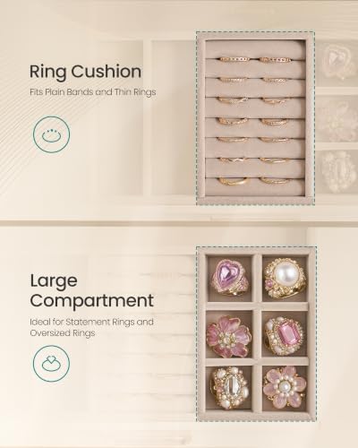 SONGMICS 5-Layer Jewelry Box with Glass Window, 5 Drawers, Golden Handles - Image 7