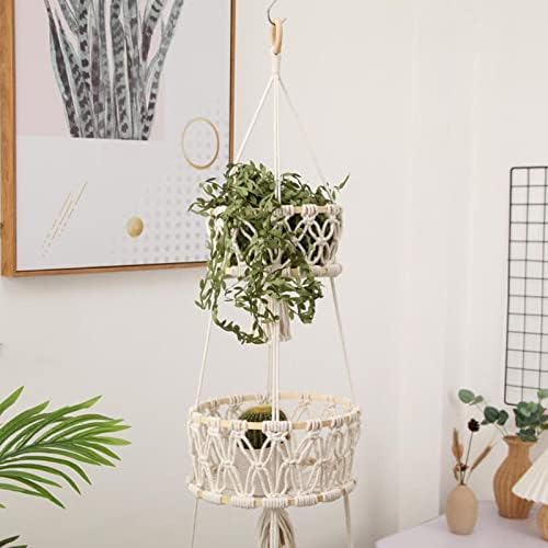 Macrame Plant Hanger, Space Saving Decorative Flower Pot Holder Handmade Weave Hanging Basket for Indoor Home (Wite 3 Tiers) - Image 7