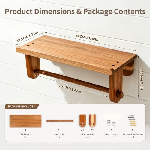 Taozun Acacia Wood Adhesive Paper Towel Holder with Shelf Wall Mount - Image 6