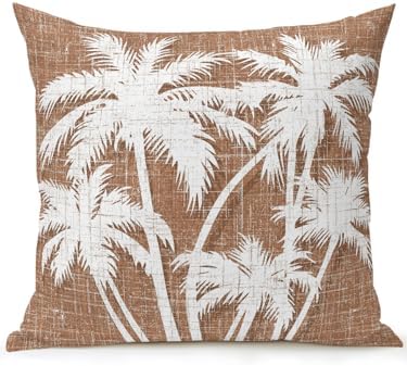 Outdoor Pillow Waterproof 1 Pack, Tropical Palm Tree Patio Throw Pillows for Couch Bed Sofa with Insert, Vintage Brown Exotic Botanical Plants Decorative Travel/Reading/Camping Pillow Set 18x18 Inch by Unknown