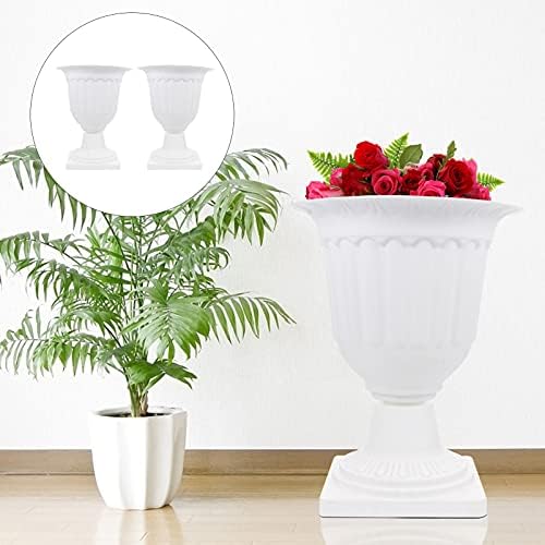 DOITOOL 2PCS Classic Garden Urn Planter for Outdoor Plants Decorative White Urn Planter for Front Porch Door Deck Balcony Weeding Party Decor (11 Inch) - Image 4