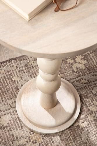 Kate and Laurel Wegner Traditional Wooden Round Side Table; 16 x 26; Whitewash; Elegant and Durable Pedestal Table for Use as Living Room End Table; Plant Stand; or Bedroom Nightstand - Image 6