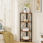 Snughome Rustic Corner Shelf Stand for Desktop, 4 Tier Corner Storage Plant Shelf, Freestanding Corner Shelf Display Rack, Multi-Unit Organizer for Living Room, Home Office, Small Space，Rustic Brown - Image 4