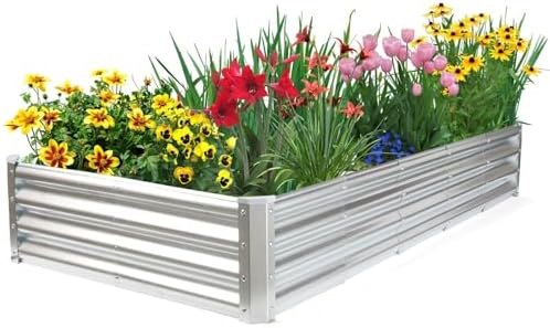 JERIA 6×3×1ft Raised Garden Bed with Support Rods,Galvanized Raised Garden Bed Kit Outdoor Metal Gardening Planter Box for Vegetable, Fruits, Flower by JERIA