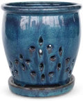 Ceramic Orchid Pot with Drainage Holes and Saucer, Vent Holes，Blue：5.9 Inch by Unknown