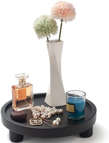 2 Pcs Wood Riser for Display, Round Wooden Tray Decor, Farmhouse Pedestal Stand, Decorative Riser Tray for Kitchen or Bathroom Counter, Black - Image 6
