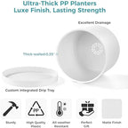 FaithLand 14-Inch Large Modern Cylinder Planter, Thick-Walled Plastic Plant Pot with Drainage Holes and Detachable Saucer, Matte White, Ideal for Indoor & Outdoor Plants Flowers - Image 2
