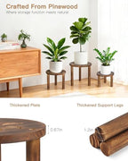 3-Pack Round Wooden Plant Stand Indoor, Heavy Duty Plant Stool - Image 3