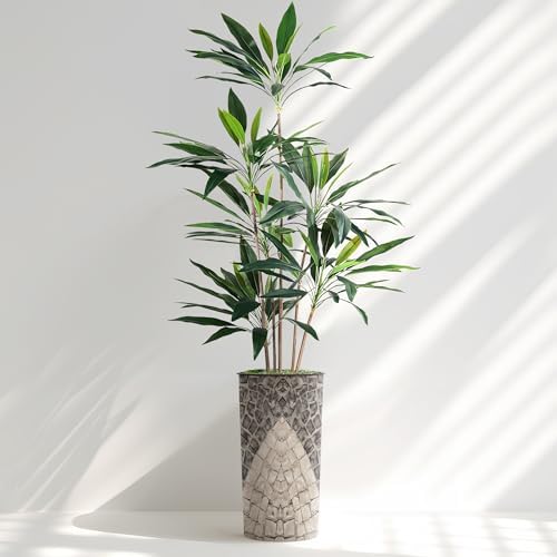 SIGNWIN Artificial Tree in Geometric Pattern Planter, Fake Dracaena Tree Silk Tree for Indoor and Outdoor Home Decoration - 66" Overall Tall (Plant Pot Plus Tree) - Image 2