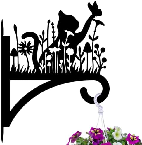 peacoblue Cat and Flowers Plant Hanger Bracket, Iron Outdoor Hanging Hook by PEACOBLUE