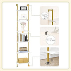HOOBRO DIY Ladder Shelf, 6-Tier Wooden Wall Mounted Bookshelf, Narrow Gold Bookcase, Display Shelf, Storage Rack, Plant Stand, for Living Room, Bedroom, Study, Balcony, Marble and Gold DM651CJ01 - Image 6