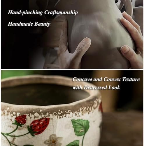 Reto Rustic Ceramic Flower Pots for Garden Plants and Succulents,Distressed Cracked Glazed Planters with Drainage Holes Tuscan Flower Pots for Outdoor,Redl,no Hole - Image 5