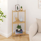 Wisuce Natural Small Corner Shelf Stand, 3-Tier Bamboo Corner Bookshelf by Wisuce