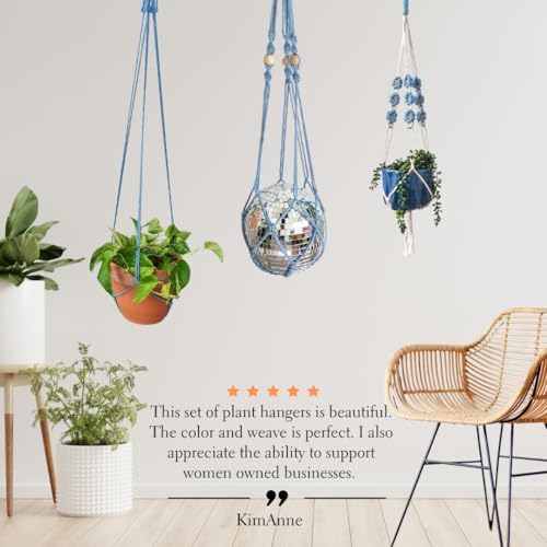 Set of 3 Macrame plant hangers with Daisies & Beads Hanging plant holder Macrame Plant hangers outdoor and indoor hanging planters Plant stand indoor Boho Decor hanging planter stand (Cloudy Day) - Image 3
