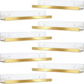 Blulu 8 Packs 14 Inch Acrylic Floating Shelf Wall Mounted Invisible Acrylic Shelf Ledge Floating Bookshelf for Living Room Office Bedroom Bathroom Kitchen Decoration Space Save (Golden) by Blulu