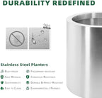 Longrun 11.8 Inch Dia Round Planter, Modern Indoor Outdoor Large Stainless Steel Plant Pot and Plant Caddy with Wheels for Home Patio Garden, Easy to Clean and Move - Image 3