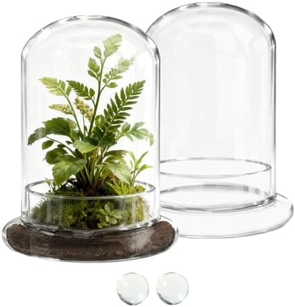 2 Pcs 5.9 x 8.46 Inch Glass Terrarium with Airhole and Base Clear Glass Dome Planter Display Container Plants Not Included for Office Desk, Balcony, Coffee Table by PEDOBALI