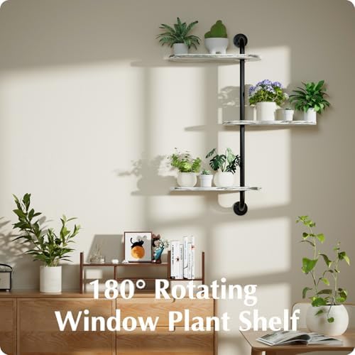 Rotating Window Plant Shelves 3-Tier, Wooden Window Shelf for Plants, Sill Space-Saving Corner Hanging Wall Stand for Multiple Plants, Indoor Home Decor, White - Image 4