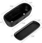 MyGift 13.5 inch Succulent Planter Pot, Oval Modern Ceramic Plant Box Container with Wave Textured Pattern and Removable Saucer Drip Tray (Black) - Image 5