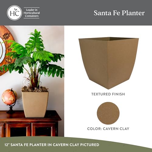 The HC Companies Santa Fe Square Self-Watering Pot - Lightweight Plastic Planter for Herbs & More - Durable Plant Pots for Indoor Plants & Outdoor Plants (12" Cavern Clay, Pack 2) - Image 2
