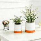 GreenShip Planter Set of 2 (10.3'' & 8.3'') – Dual-Use Self-Watering or Traditional Indoor Cylinder Flower Pots with Saucers & Side Drainage – Durable Lightweight Clay & Resin Blend (W/T) by GreenShipHandmadePots