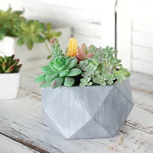 4" Small Gray Cement Planter - Modern Geometric Design Succulent Plant Cactus Herbs Indoor Garden Pot - Image 2