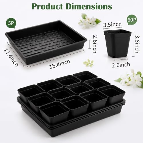 60pcs 3.5 Inch Plastic Nursery Pots and 5 Pack Seed Starter Tray - Image 2