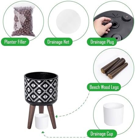 D'vine Dev Planter Pot with Wood Stand, 8 in, White/Black, 88-G-A-4 - Image 4