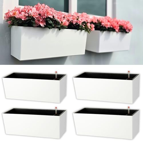 LaLaGreen Wall Hanging Planter Outdoor (4 Pack, 20 Inch) White Window Boxes by L%C3%A1L%C3%A1Green