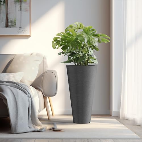 Kante Set of 2 Black Plastic Round Planters 29" Tall Home & Outdoor - Image 4