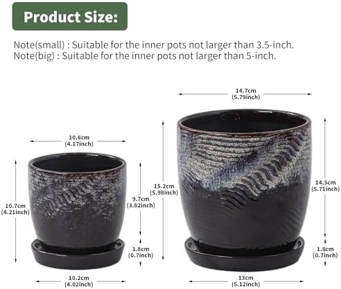 4+5.75 Inch Ceramic Planter Set of 2 with Drainage Hole and Saucer for Plants, Indoor-Outdoor Large Round Succulent Orchid Flower Pot -Reactive Color Spot(Inner-pots not Larger Than 5 Inch) - Image 3