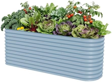 32" Extra Tall Raised Garden Bed Kits, 2 x 8 x 2.7ft Raised Planter Box Outdoor, 3.5 x 6.5 x 2.7ft Deep Root 9 in 1 Modular Metal Raised Beds for Gardening Vegetables Flowers Fruits - Sky Blue by Unknown