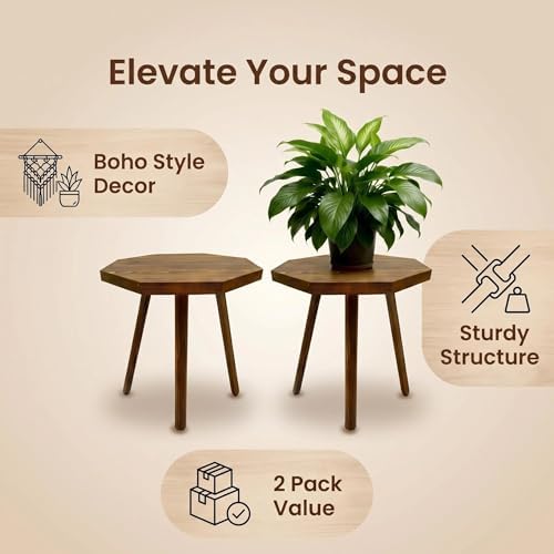 amzwkt 2 Pack Plant Stand for Indoor, 12x12in Large Octagon Wooden Plant Stand, Mid Century Modern Boho Stool for 5-15 Inch Pots, Sturdy Planter Stands - Image 3