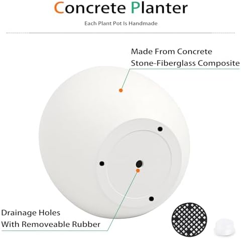 Heyzier Ball Concrete Planter Outdoor Indoor, Large Tall Cement Plant Pots for Trees Flowers (White, 20 inch) - Image 6