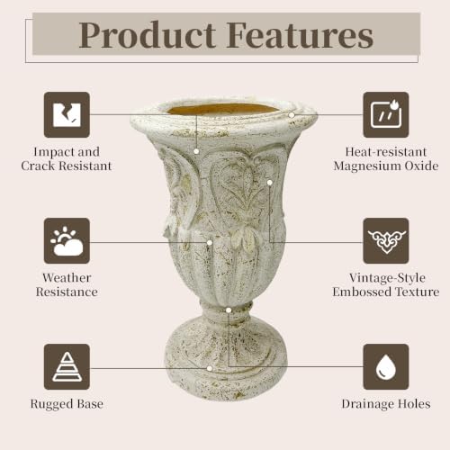 25.27" Tall Rustic Urn Planter, 15.47" W x 15.47" D Magnesium Oxide Outdoor Pedestal Planter with Drainage Hole, Rust Finish Garden Urn for Patio, Porch and Entryway Decor - Image 5