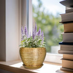 Ceramicfor Indoor Plant Pot 6 Inch - Ceramic Pot for Plants Outdoor Planter with Drainage Hole and Saucer Round Decorative Planter Modern Flower Pot for Home Decor Gold - Image 3