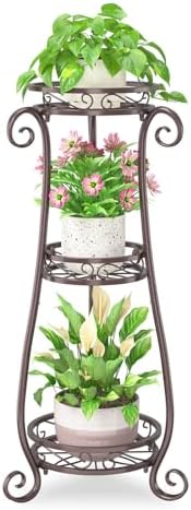 iDavosic.ly 3 Tier Tall Metal Plant Stand Outdoor Indoor, 34 Inch, Bronze by iDavosicly