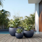 Kante Set of 3 Charcoal Concrete Bowl Planters 20" 15.7" 11.8" Dia - Image 3
