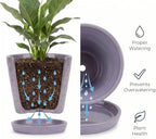 EFISPSS Ceramic Plant Pots, 5 Inch Planters with Drainage Holes and Ceramic Tray, Relief Design Flower Planter, Desktop Office Windowsill Decoration Gift Set of 4 - Lavender - Image 3