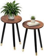 2-Pack Mid Century Plant Stand for Indoor Plants, Modern Wood & Metal Flower Pot Holder Stand for Living Room, Decorative Small Round Side Table for Balcony, Patio, Office, 16.5” High, Walnut & Black by Bbteroiu