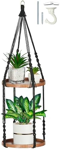 2 Tier Macrame Plant Hanger, Hanging Plant Shelf (12") by Shineloha