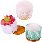 4 pcs 4 Inches Ceramic Marbleizing Style, Big Planters with Bamboo Trays (Colorful) - Image 4