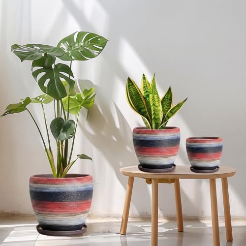 10/8/6 Inch Ceramic Planter, Ceramic Plant Pots Indoor, Rainbow - Image 2
