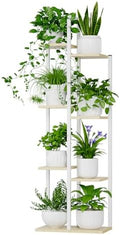 50" Tall Plant Stand Indoor - 7 Tiered Metal Flower Pot Stands for Multiple Plants - Corner Plant Shelf for Living Room Home Gardening Decor (White) by Qiaogreen