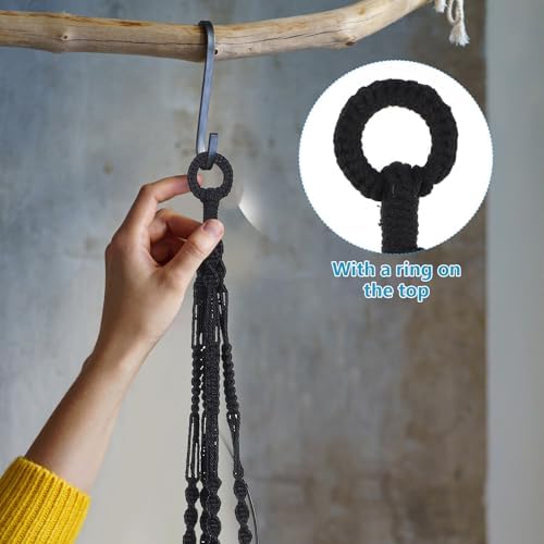 Kisangel 4 Pcs Black Macrame Plant Hangers for Indoor Ceiling Flower Pots, 100cm Cotton Rope Hanging Planter Basket Set for Balcony Decoration and Wall Mounted Garden Use - Image 7
