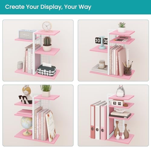 ELITEROO Desktop Bookshelf, Tiered Desk Organizer Shelf, Wooden Tabletop Bookshelf Small Desk Book Shelf, Dresser Top Organization Storage Rack and Desk Decorations for Women Office, Pink - Image 6